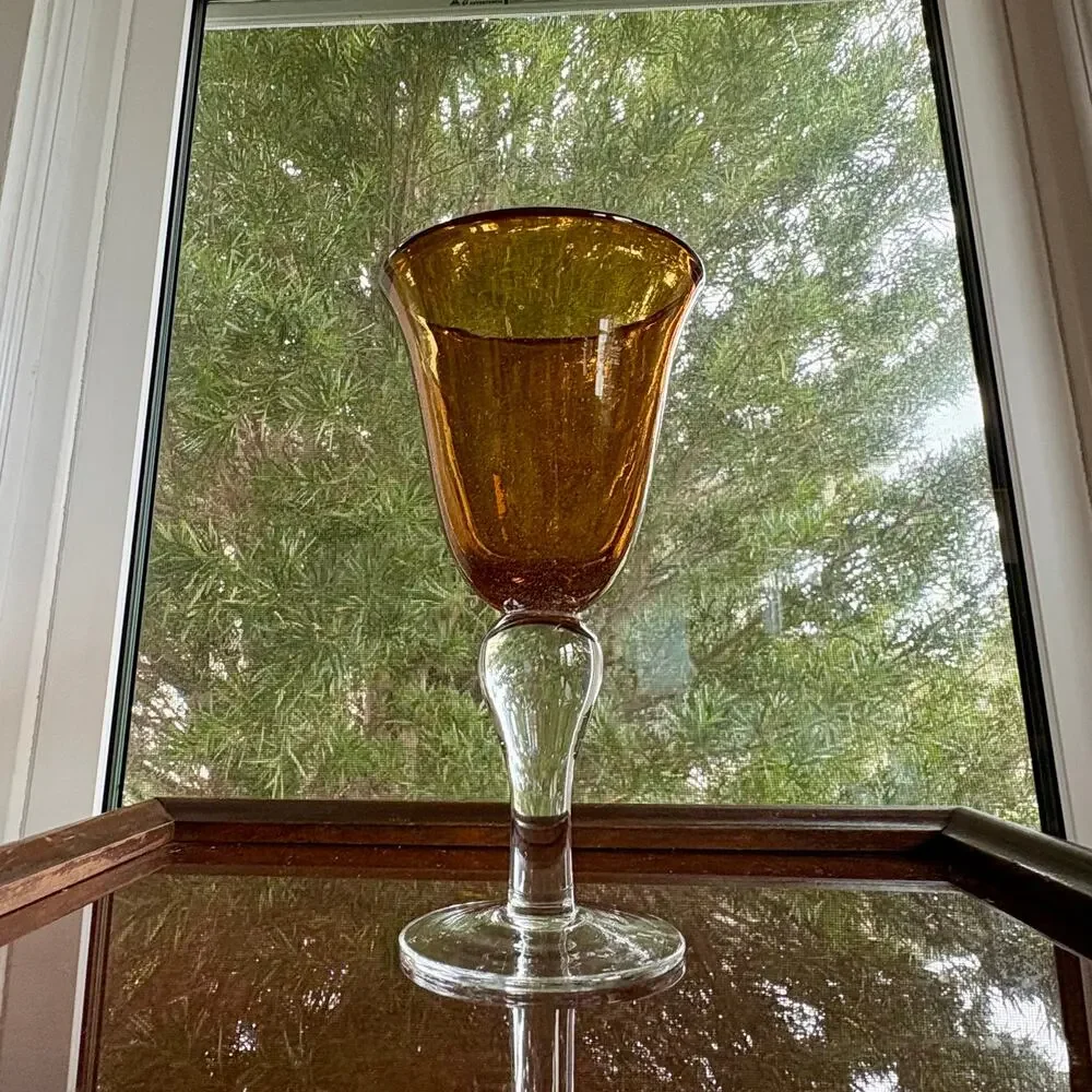 Set of 4 Artland Amber Bubble Glass Goblets 8.25” Tall Vintage Wine Glasses